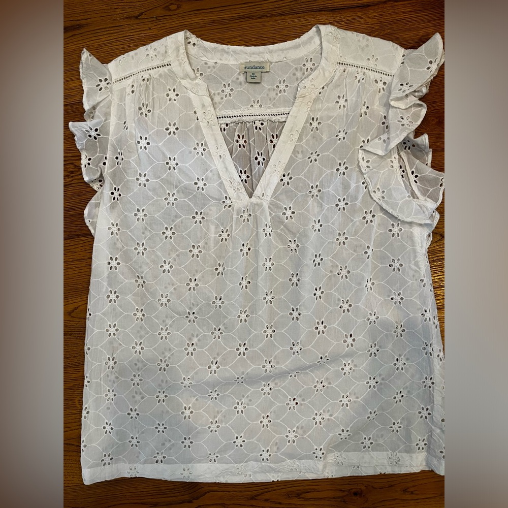 Sundance Florina White Eyelet Blouse - Size Medium - NWOT